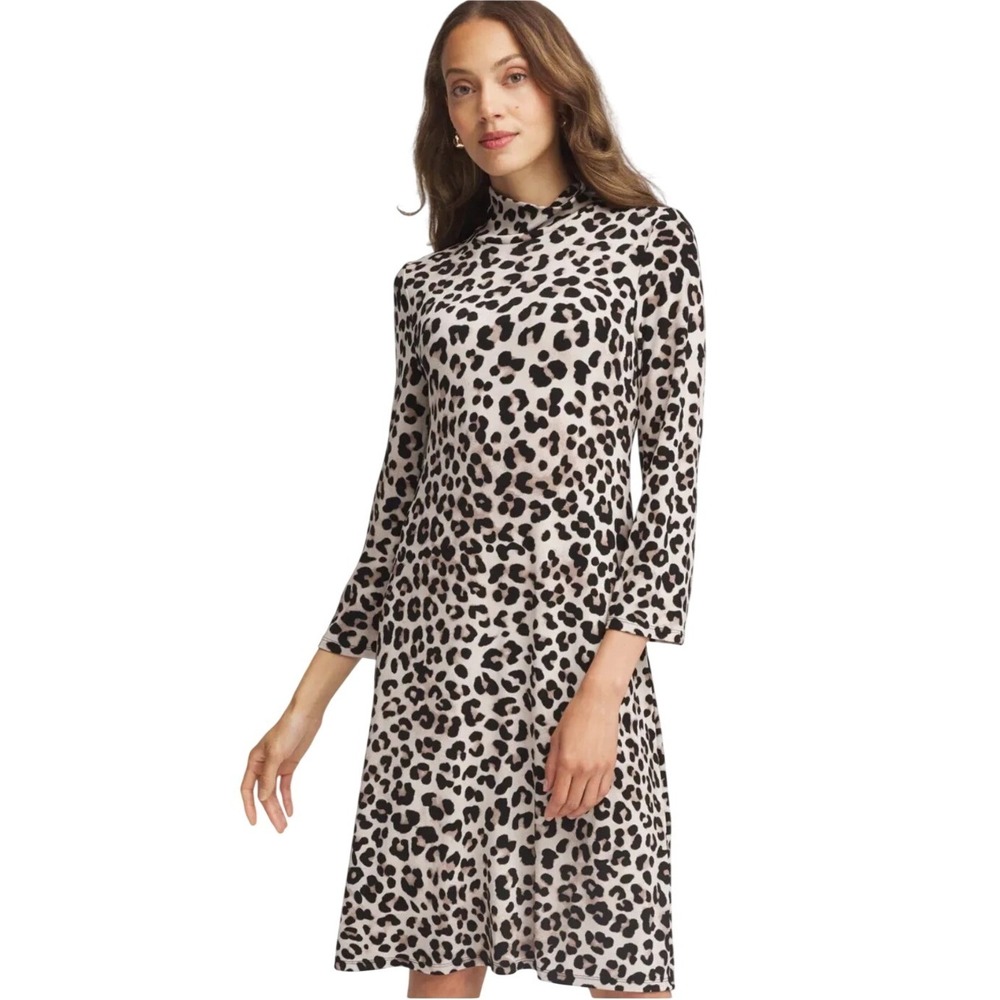 Chicos Travelers Slinky‎ Knit Animal Print Midi Dress XXL Leopard 3/4 Sleeve